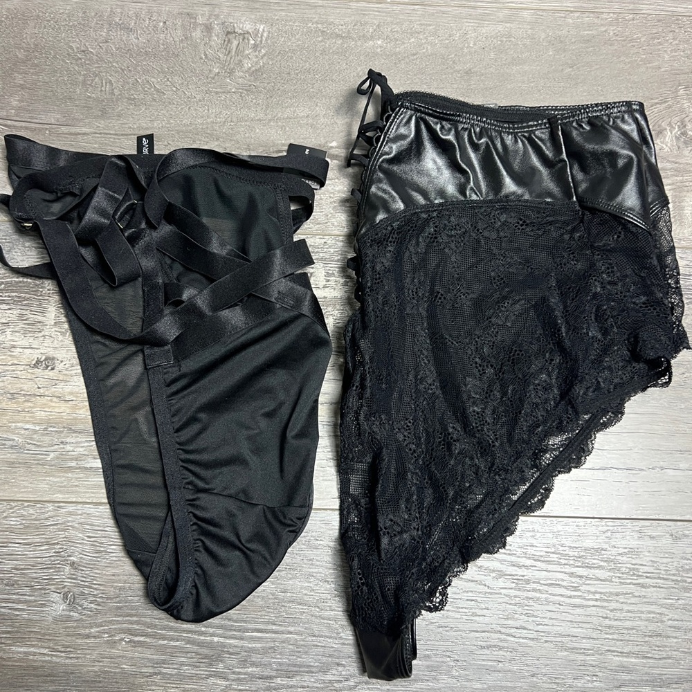 Torrid Bundle Black Faux Leather Mesh Panties Cheeky High Leg Pleather Panty 2X